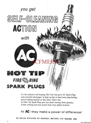 AC ''Hot Tip Fire-Ring'' Kraftfahrzeug Zündkerzen ANZEIGE 1962 Printanzeige 700/97
