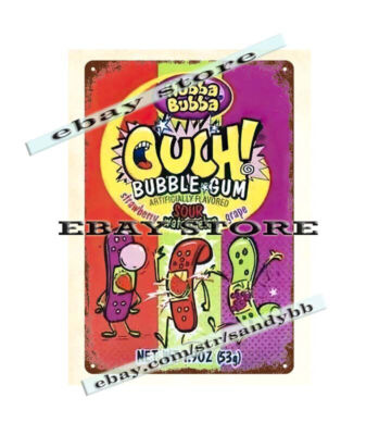 1990s HUBBA BUBBA OUCH BUBBLE GUM metal tin sign garage interior design ideas