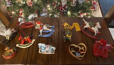 Lot of 10 Rocking Horse Christmas Ornaments Resin ,Wood Plastic  Some VTG