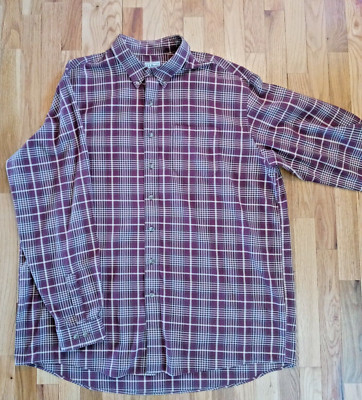 Vintage LL Bean Tan/Red Plaid Button-Down Long-Sleeve Shirt 2XL