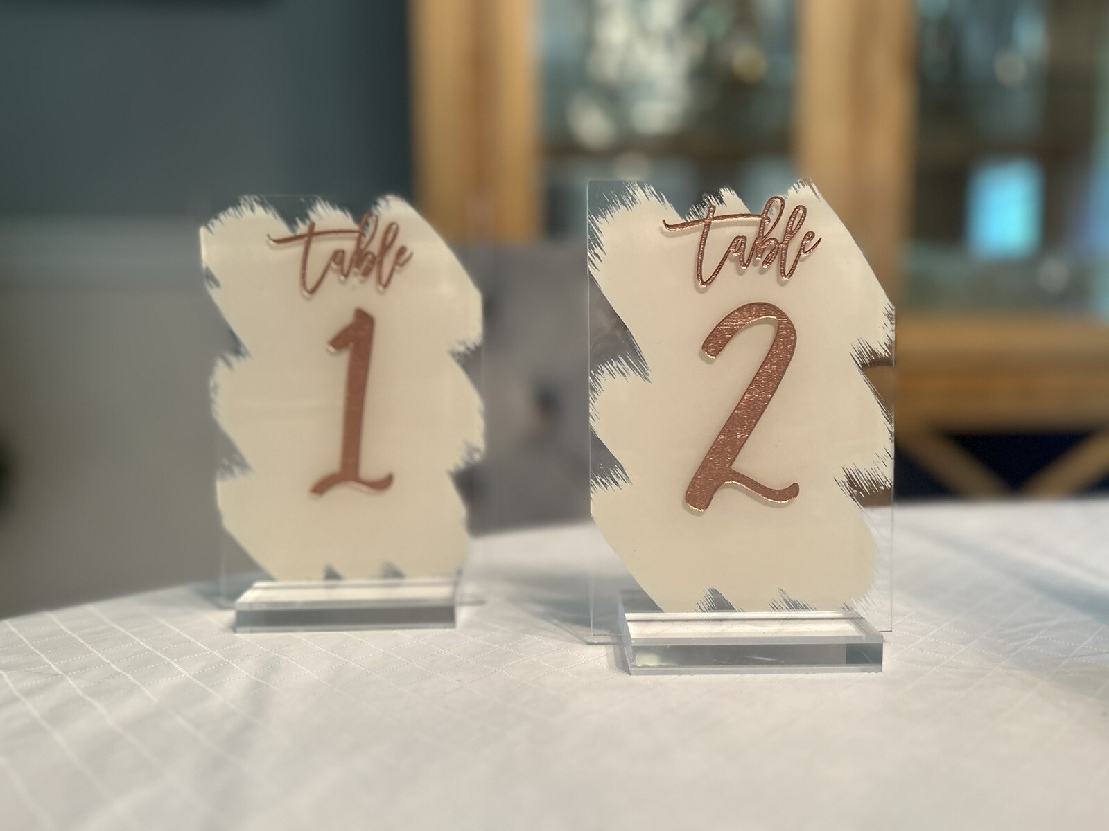 Acrylic Ivory Brushed Paint and Rose Gold Lettering Wedding Table ...