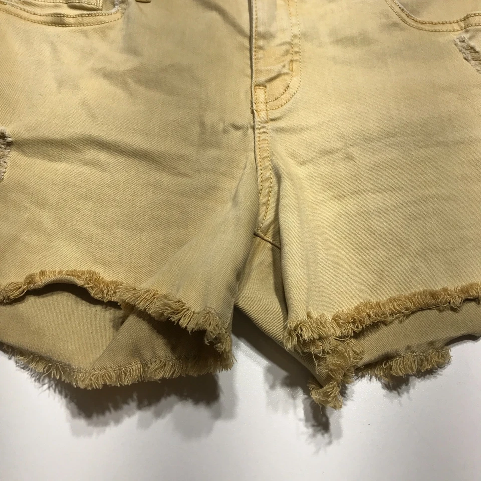 Pantalones cortos Level 99 para mujer talla 29 amarillo denim desgastado destruido 9,5" tiro medio Foto 4 de 4