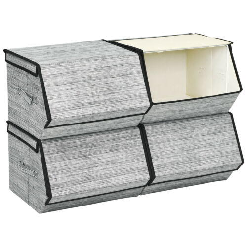 Large Stackable Bins Cubes W/Lids Storage Organizers W/Linen&Oxford Fabric 4Sets