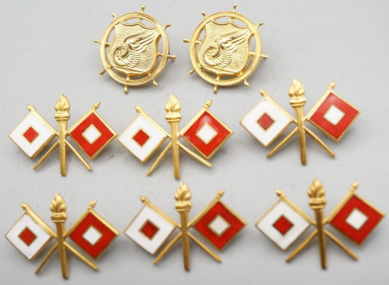 WWII Army Signal & Transport Officer Insignia Sets With Sales Cards Lot Of 8
