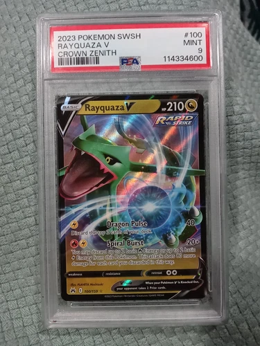 Pokemon SWSH Crown Zenith Rayquaza V 100/159 AGS Mint PSA 9 Full Holo Rare 2023