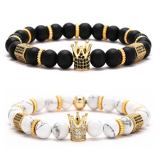 Trendy Crown Charm Bracelet Women Men Couple Stone Bead Bangles Gift Jewelry