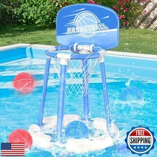 JUANCHI Floating Basketball Hoop for Pool, Poolside Basketball Hoop with Back