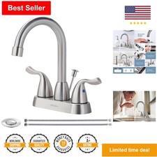 Brushed Nickel Bathroom Faucet - 2 Handle, 360 Rotating Spout, Easy Installation
