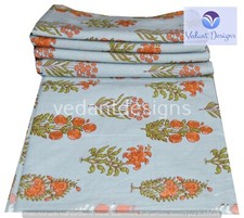 5 Yard Indian Hand Block Floral Print Pure Cotton Running Fabric Orange
