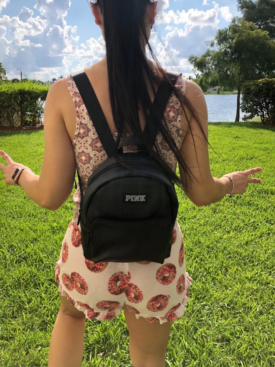 Victorias Secret PINK MINI Backpack Black Leather fashion travel school bag rare