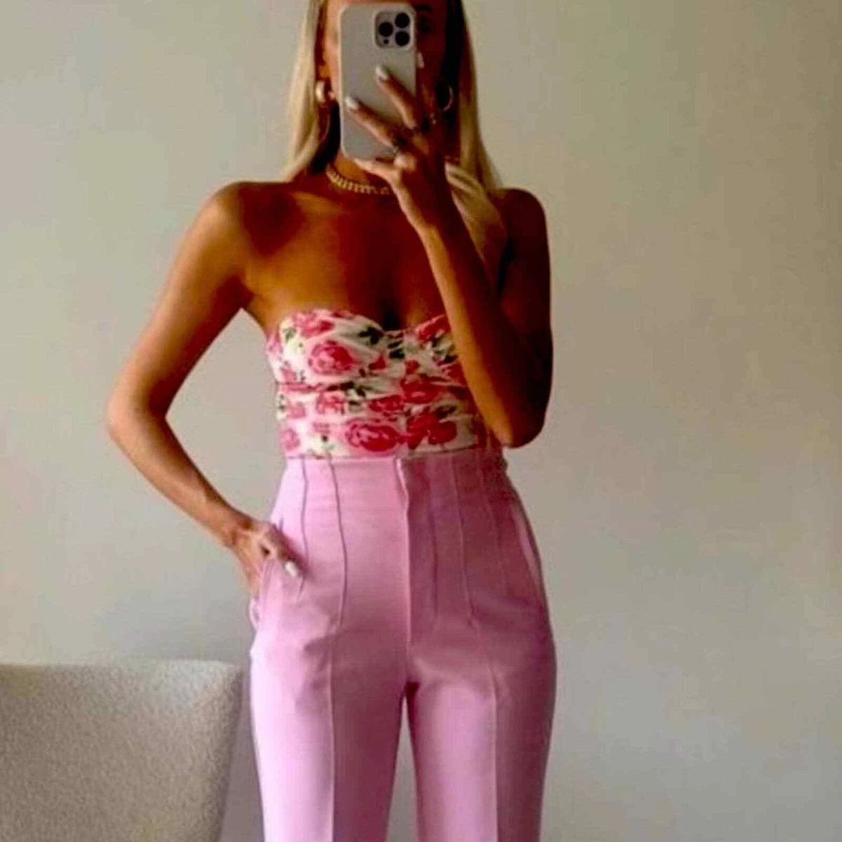 S 🔖 ZARA Draped Floral Bodysuit Pink Green White 7385/038