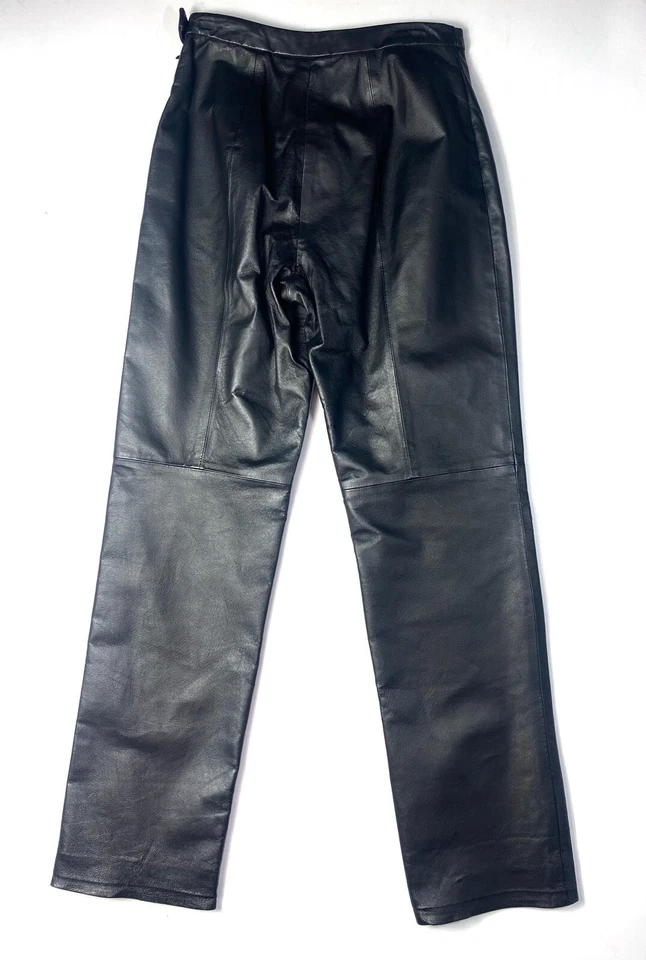 Pantalones Clio VINTAGE de cuero negro tiro alto pierna recta talla 8 Foto 2 de 4