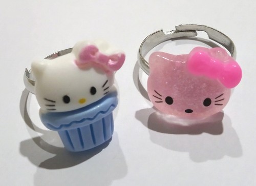 Handgefertigt *Hello Kitty & Cupcake* 2er Set verstellbare Ringe - Bild 6 von 11