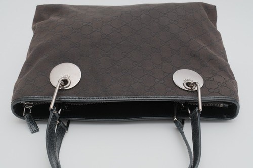 Gucci Tote Hand Shoulder Bag GG Canvas Leather Black Authentic - Picture 13 of 24