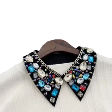 Women Stylish Colorful Crystal Detachable Fake Collar Neck Lapel Tops Choker