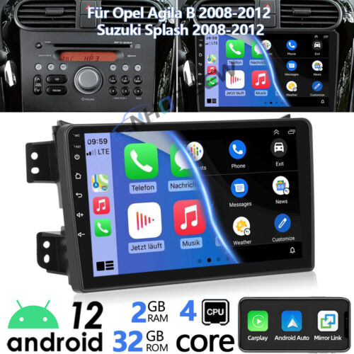 9" Android 12 CarPlay Autoradio GPS Navi 32G WIFI Pour Suzuki Splash Opel Agila B - Photo 1/22