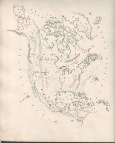 1865 Union Officer Hand Drawn North America  Map Civil War Documents