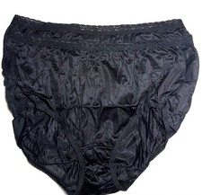 2 HANES Size 12 Black Shiny Semi Sheer Nylon Brief Panties Vintage