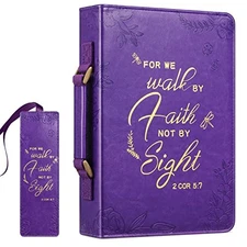  Large Classic Bible Cover Vegan Leather Carrying Book Case Church Deep Purple