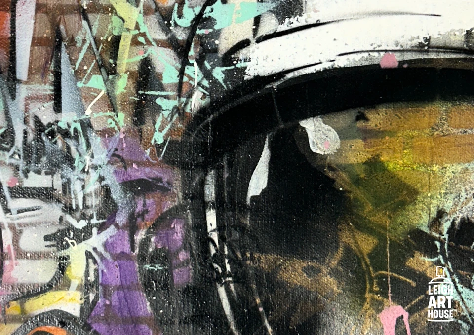 Arte en lienzo pintado en aerosol original Spaceman arte pop hecho a mano graffiti arte de pared Foto 3 de 4