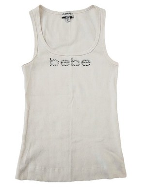 Bebe Vtg Y2K Mcbling Ribbed Long Body Rhinestone Logo Tank Top Womans Sz Lg