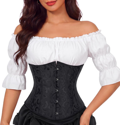 Renaissance Underbust Corset Top for Women Lace-Up Pirate Costume