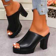 Women's Chunky Platform Slide Sandals Peep Toe Slip On Mules Fashion Shoes