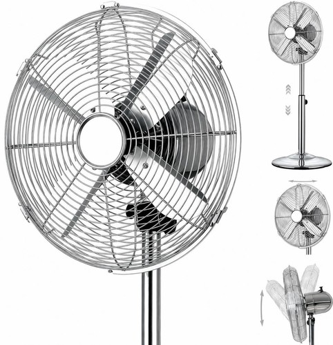16 Inch Metal Stand Fan 3 Speed 90° Oscillation Adjustable Tilt Pedestal Fan