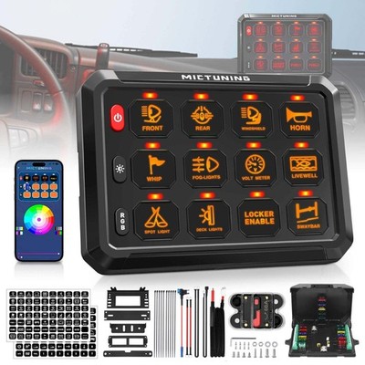 MICTUNING Wireless 12V RGB 12 Gang Switch Panel App Control LED Relay System Box