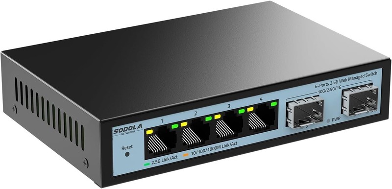 SODOLA Easy Managed Web Switch 6 Ports 2.5G, 4 Base-T 2.5G Ports, 2 x 10G SFP+,