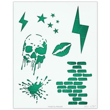 Graffiti Stencil Set Skull Lips Lightning Stars Paint Splatter Brick Wall