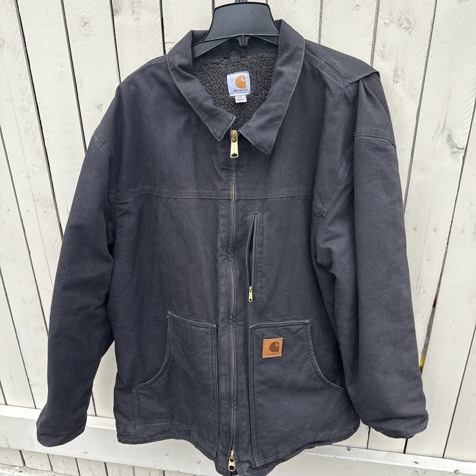 Carhartt C61 Dark Black Sherpa-Lined Duck Jacket for Men 2XL