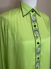 Vtg BOB MACKIE Wearable Art Embroidered SILK Long Sleeve Tunic Pleat EXCELLENT S