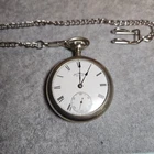 1884-1887 Antique American Waltham PocketWatch With Gun Metal Blue Hands w Chain