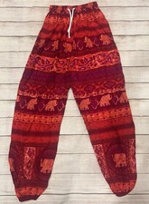 Elephant Pants Red Thai Harem Unisex Elastic Waist Yoga Exercise India Boho XS/S