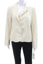 W by Worth Womens Cotton Tweed Print Long Sleeve Button Up Blazer Beige Size 10