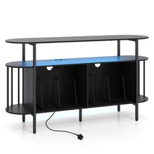 140 cm 3-Tier Record Player Stand Vinyl Cabinet with LED Lights & Power Outlets