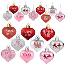 36 PCS Valentine's Day Heart Hanging Ornaments Red Pink Silver Glitter Heart