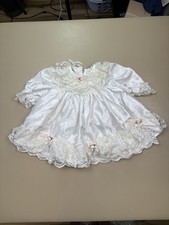 Vintage Baby Dress Christening Gown White Lace Satin 1/2 Month England