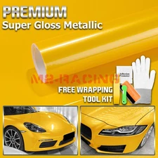 Premium Super Gloss Metallic Cyber Yellow Car Vinyl Wrap Sticker Decal Sheet
