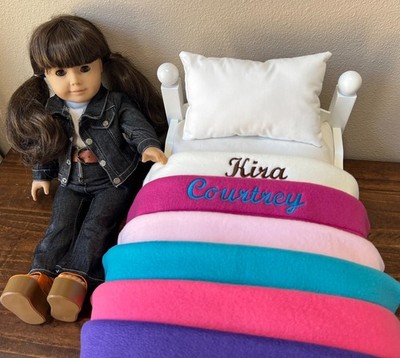 Doll Blanket and pillow personalized fits 18 in beds crib cradle, pet bed 