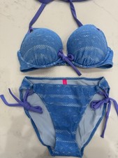 Victoria  s Secret 32C Bombshell Push Up Add 2 Cup Lace Bikini Top Bottoms M