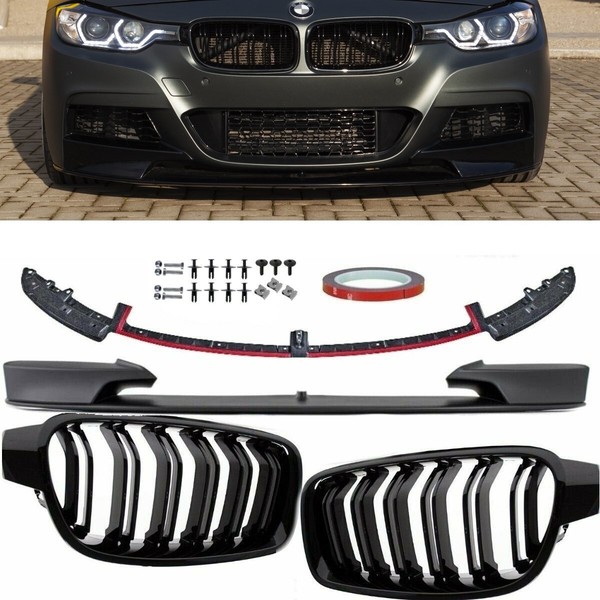 Sport Spoiler +Doppelsteg KüHlergrill Schwarz Passt FüR BMW F30 F31 M-Paket Abe*-image