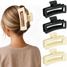 4 Pack Oversized Rectangle Claw Clips, Black White Hair Clips for Women Two...