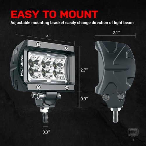 2Pcs 4 Inch 18W LED Spot Beam Off Road LED Work Light 1620lm Amber Marker Light - Picture 6 of 10