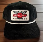 Men’s VTG Style Chevrolet Racing Corduroy Snapback Hat Black Checkered Logo Rope