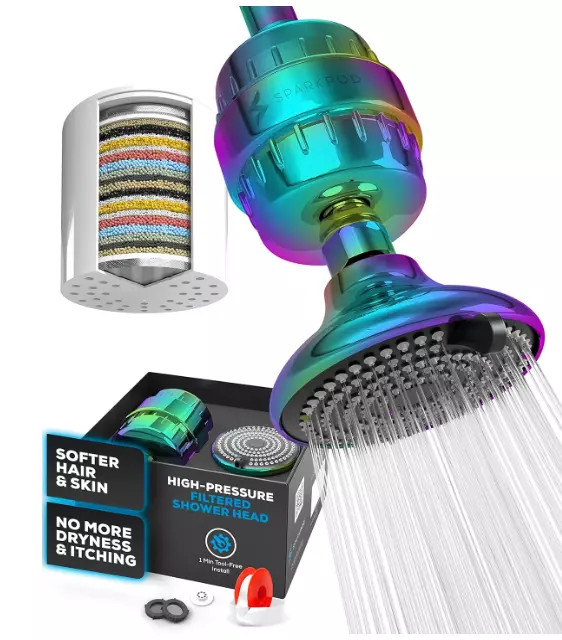 НАБОР НАСАДОК ДЛЯ ДУША SPARKPOD LUXURY С ФИЛЬТРОМ КЛАССА ЛЮКС, 23 СТУПЕНИ ДЛЯ ДУША - RADIANT RAINBOW