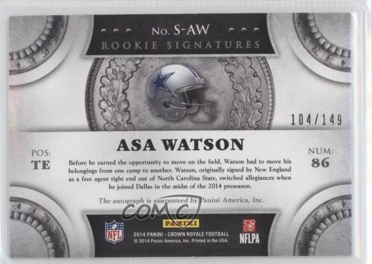 2014 Panini Crown Royale Rookie Signatures Retail Bronze /149 Asa Watson Auto RC - Image 2 of 2