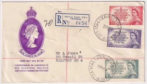 AUSTRALIA  1953: registered FDC with complete QEII Coronation commems (2887)