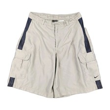 VTG 90s Nike Cargo Shorts Tan Navy Stripe Men's M Skater Baggy Grunge Shimmer